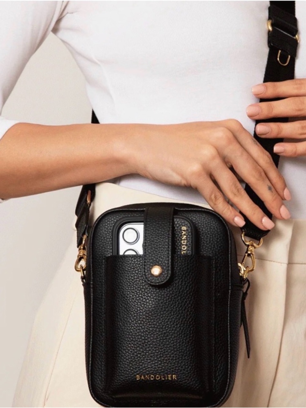 New black pebble leather BANDOLIER Dillon Crossbody Bag